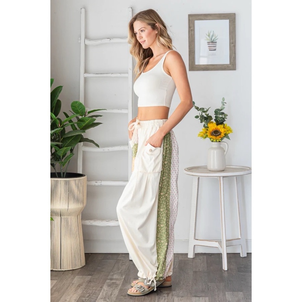 Oli Hali Cream Patchwork Pants | Convertible Wide Leg to Jogger | Coastal Ready - Picture 4 of 10